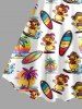 Ducks Surfing Board Coconut Tree Print Hawaii Tank Dress - Blanc S