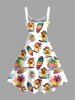 Ducks Surfing Board Coconut Tree Print Hawaii Tank Dress - Blanc S