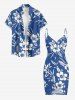 Plus Size Hibiscus Flower Tropical Leaf Print Convertible Hawaii Beach Cover -  