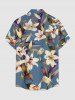 Flowers Leaf Print Buttons Pocket Hawaii Shirt For Men - Bleu clair M