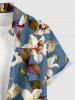 Flowers Leaf Print Buttons Pocket Hawaii Shirt For Men - Bleu clair M