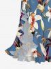 Flowers Leaf Print Hawaii Ruffles Split Surplice Dress -  