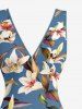 Flowers Leaf Print Hawaii Ruffles Split Surplice Dress -  
