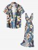 Flowers Leaf Print Hawaii Ruffles Split Surplice Dress -  