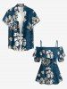 Flowers Leaf Print Cold Shoulder Ruffles Cover Hawaii Blouse - Paon Bleu 5XL