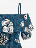 Flowers Leaf Print Cold Shoulder Ruffles Cover Hawaii Blouse - Paon Bleu 5XL
