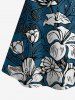 Flowers Leaf Print Cold Shoulder Ruffles Cover Hawaii Blouse - Paon Bleu 5XL