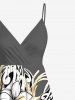 Hibiscus Flowers Leaf Print Surplice Hawaii Cami Dress -  
