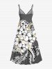 Hibiscus Flowers Leaf Print Surplice Hawaii Cami Dress - Gris 1X