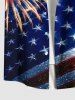 Patriotic American Flag Fireworks Print Buttons Pocket Shirt For Men -  