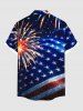 Patriotic American Flag Fireworks Print Buttons Pocket Shirt For Men -  