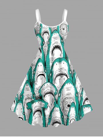 Plus Size Shark Print Hawaii A Line Dress - EMERALD - 6X