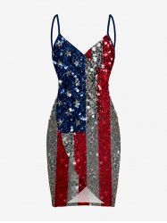 Glitter Sequins Patriotic American Flag Print Convertible Beach Cover Up -  
