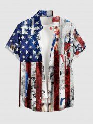 Patriotic American Flag Newspaper Print Button Pocket Shirt For Men -  