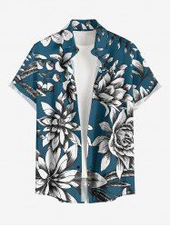 Flowers Leaf Print Buttons Pocket Hawaii Shirt For Men -  