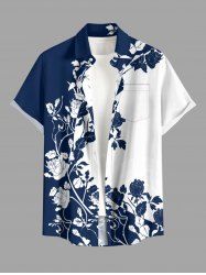 Rose Flower Colorblock Print Buttons Pocket Hawaii Shirt For Men -  