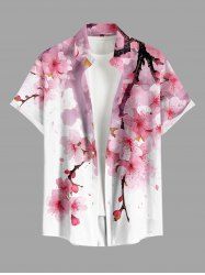 Flower Branch Print Buttons Pocket Hawaii Shirt For Men -  