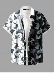 Plus Size Sharks Colorblock Print Buttons Pocket Hawaii Shirt For Men - Noir XL