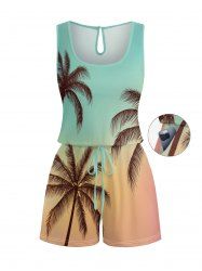 Coconut Tree Ombre Print Cinched Hawaii Romper -  