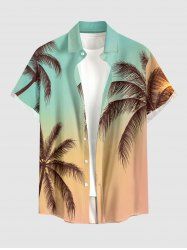 Coconut Tree Ombre Print Buttons Pocket Hawaii Shirt For Men - Turquoise XL