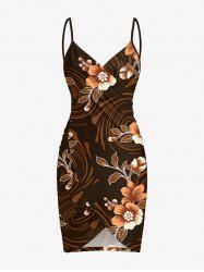 Flower Leaf Spiral Curve Print Hawaii Convertible Beach Cover Up -  