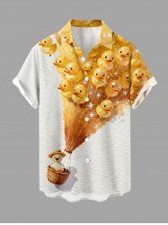 Plus Size Ducks Hot Air Balloon Glitter 3D Print Buttons Pocket Hawaii Shirt For Men -  