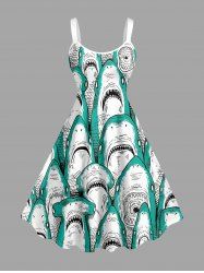 Plus Size Shark Print Hawaii A Line Dress - Émeraude 6X