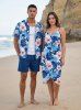 Tropical Leaf Hibiscus Flower Print Matching Hawaii Beach Outfit For Couples - Bleu 
