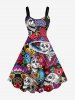 Ethnic Skulls Flower Print Plus Size Matching Hawaii Beach Outfit For Couples - Noir 