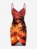 Coconut Tree Sun Cloud Print Plus Size Matching Hawaii Beach Outfit For Couples - Orange Foncé 