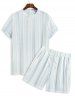Men's Casual Jacquard Striped Textured Short Sleeves Pullover T-Shirt And Drawstring Shorts Set -  