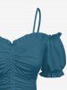Cinched Ruched Ruffles Cold Shoulder Cami Top -  