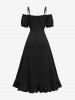 Plus Size Cinched Ruched Ruffles Cold Shoulder Puff Sleeve Textured A Line Vintage Dress -  