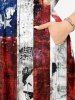 Patriotic American Flag Newspaper Print Split Pocket A Line Midi Dress -  