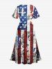 Patriotic American Flag Newspaper Print Split Pocket A Line Midi Dress -  