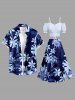 Flower Leaf Branch Print Hawaii Split A Line Skirt - Bleu profond 4X