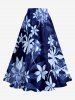 Flower Leaf Branch Print Hawaii Split A Line Skirt - Bleu profond 4X
