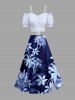 Flower Leaf Branch Print Hawaii Split A Line Skirt - Bleu profond 6X