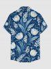Flower Leaf Branch Print Hawaii Button Pocket Shirt For Men -  