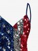 Glitter Sequins Patriotic American Flag Print Convertible Beach Cover Up -  