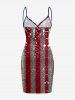 Glitter Sequins Patriotic American Flag Print Convertible Beach Cover Up -  