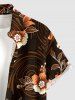 Flower Leaf Spiral Curve Print Hawaii Button Pocket Shirt For Men - Brun M