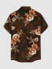 Flower Leaf Spiral Curve Print Hawaii Button Pocket Shirt For Men - Brun XL