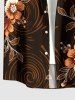 Flower Leaf Spiral Curve Print Hawaii Button Pocket Shirt For Men - Brun XL
