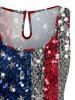 Glitter Sequins Patriotic American Flag Print Drawstring Pocket Romper -  