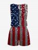 Glitter Sequins Patriotic American Flag Print Drawstring Pocket Romper -  