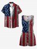 Glitter Sequins Patriotic American Flag Print Drawstring Pocket Romper -  