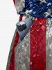 Glitter Sequins Patriotic American Flag Print Drawstring Pocket Romper -  