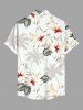 Men's Plus Size Coconut Tree Hibiscus Flower Leaf Print Hawaii Button Pocket Shirt -  