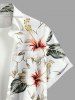 Men's Plus Size Coconut Tree Hibiscus Flower Leaf Print Hawaii Button Pocket Shirt -  
